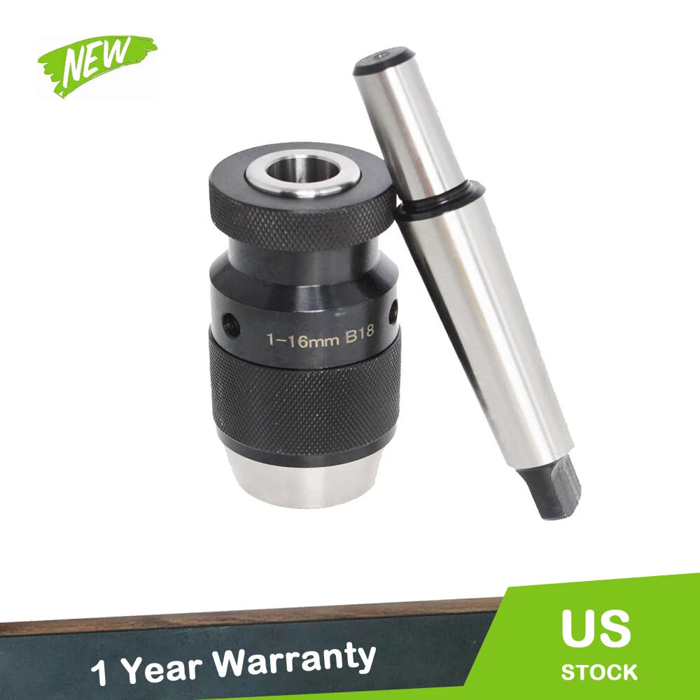 Keyless Precision Self Tighten Lathe Drill Chuck & Taper Arbor for MT3-B18 (1-16)