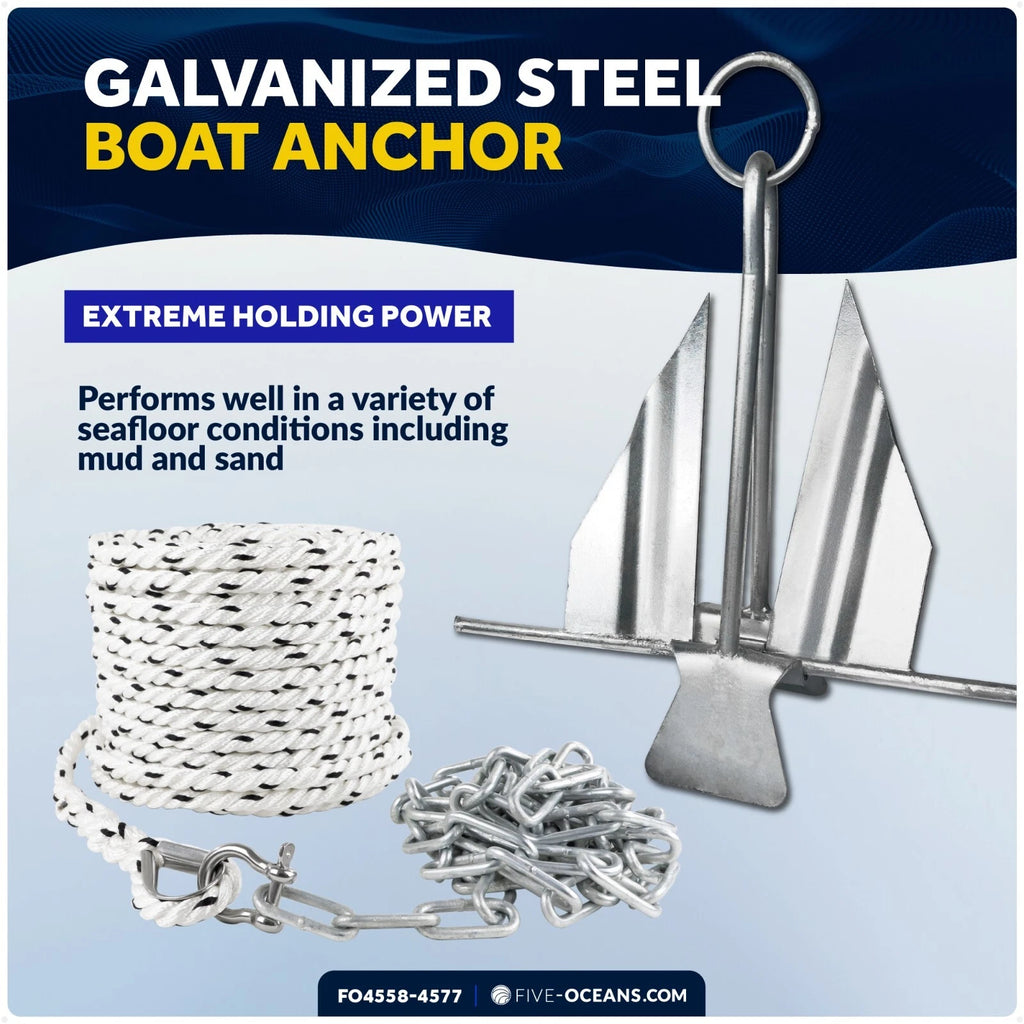 12 Lb Fluke Boat Anchor Kit with Chain & Rope for Boats