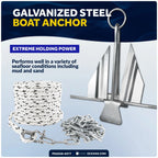 12 Lb Fluke Boat Anchor Kit with Chain & Rope for Boats