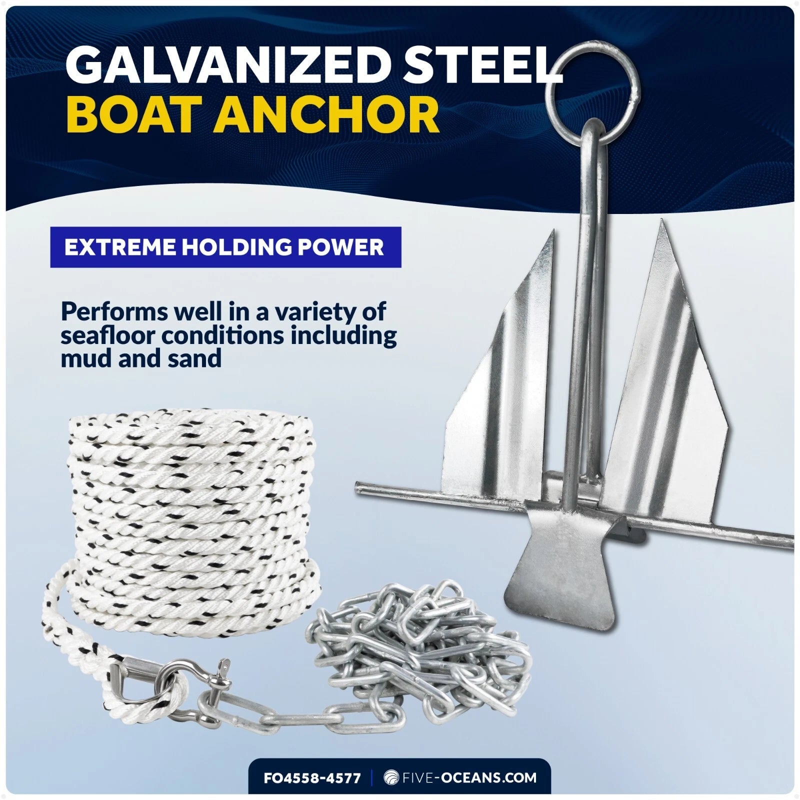 12 Lb Fluke Boat Anchor Kit with Chain & Rope for Boats