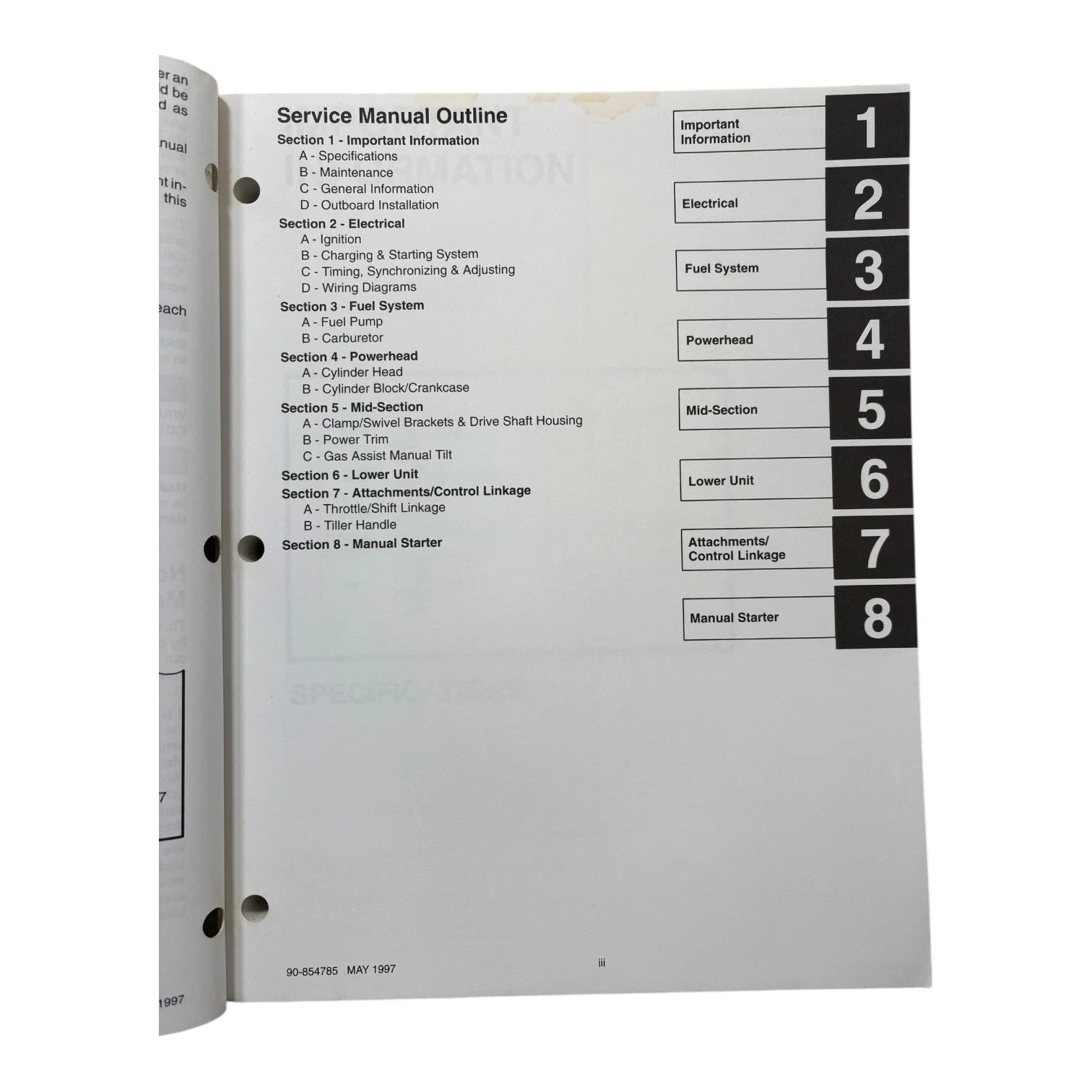 Service Manual for Mercury Mariner Outboards 90-854785 (1997)