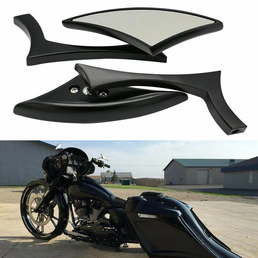 Set of 2 Black 8mm 10mm CNC Blade Rearview Side Mirrors for Motorcycle