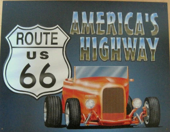 Vintage Replica Tin Metal Sign for Hot Rod Route 66