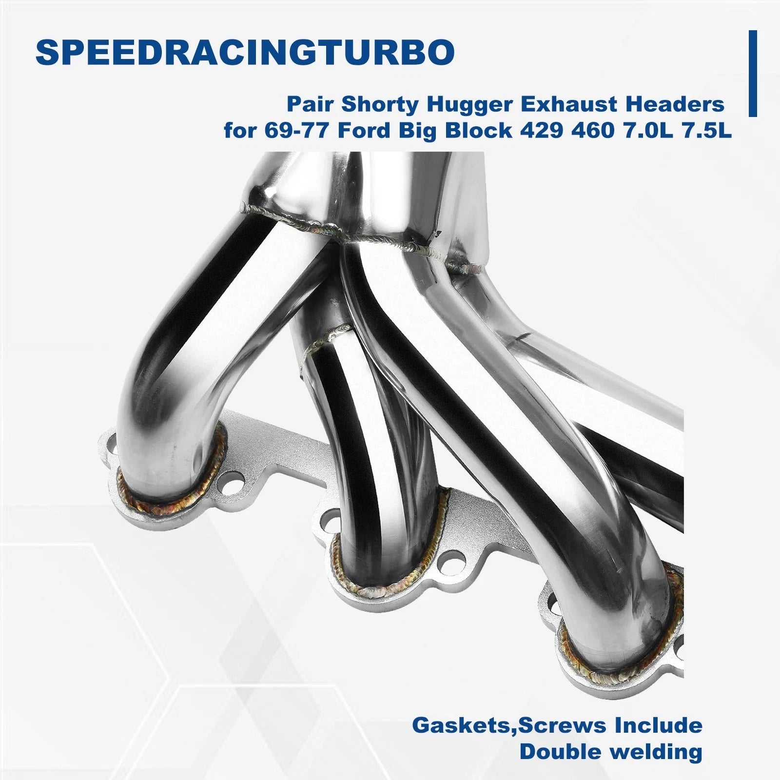Pair Shorty Hugger Exhaust Headers for Ford Big Block 429 460 (1969–1977)