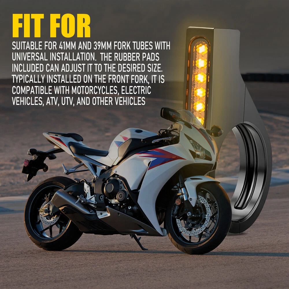 2X LED Dynamic Amber Turn Signal Lights for Motorcycle (39-41mm)