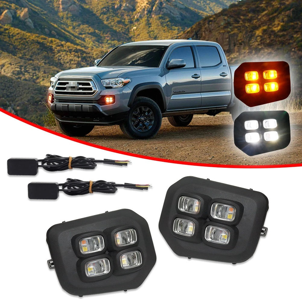 2X DRL LED Fog Lights for Toyota Tacoma (2016–2023) Amber Turn Signal