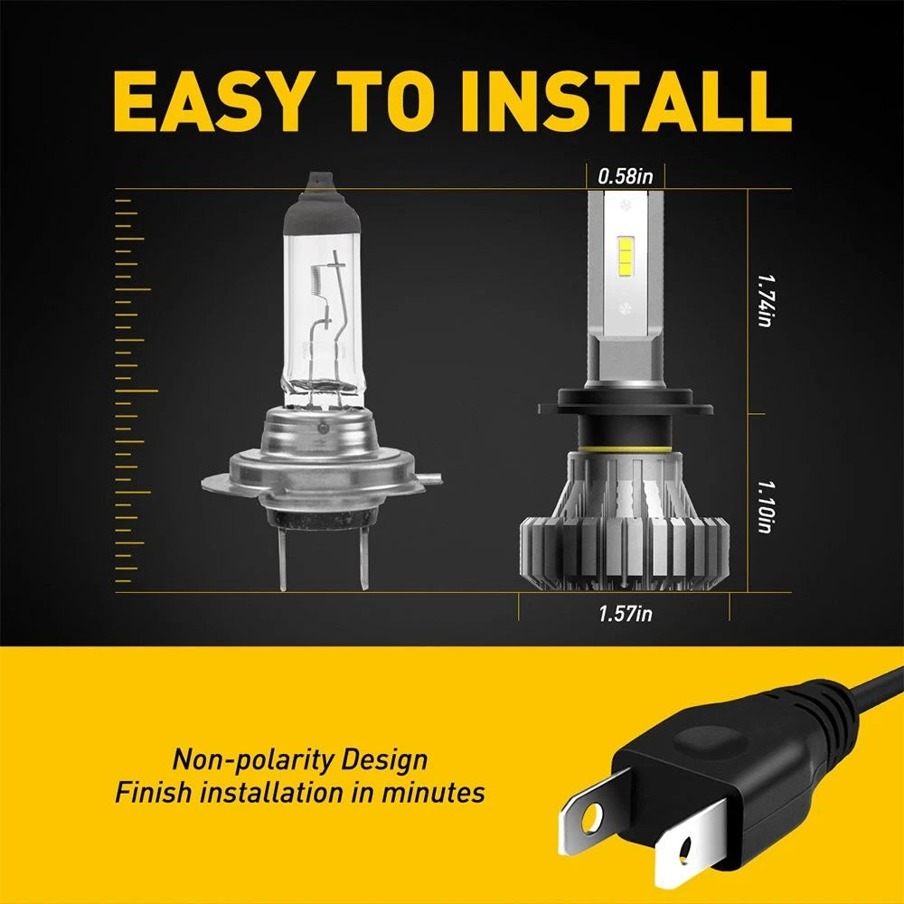 2X H7 CSP LED Headlight Kit for Various Vehicles (20000LM)