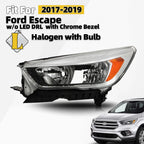 Halogen Headlight for Ford Escape (2017–2019) Chrome Left Side w/Bulb