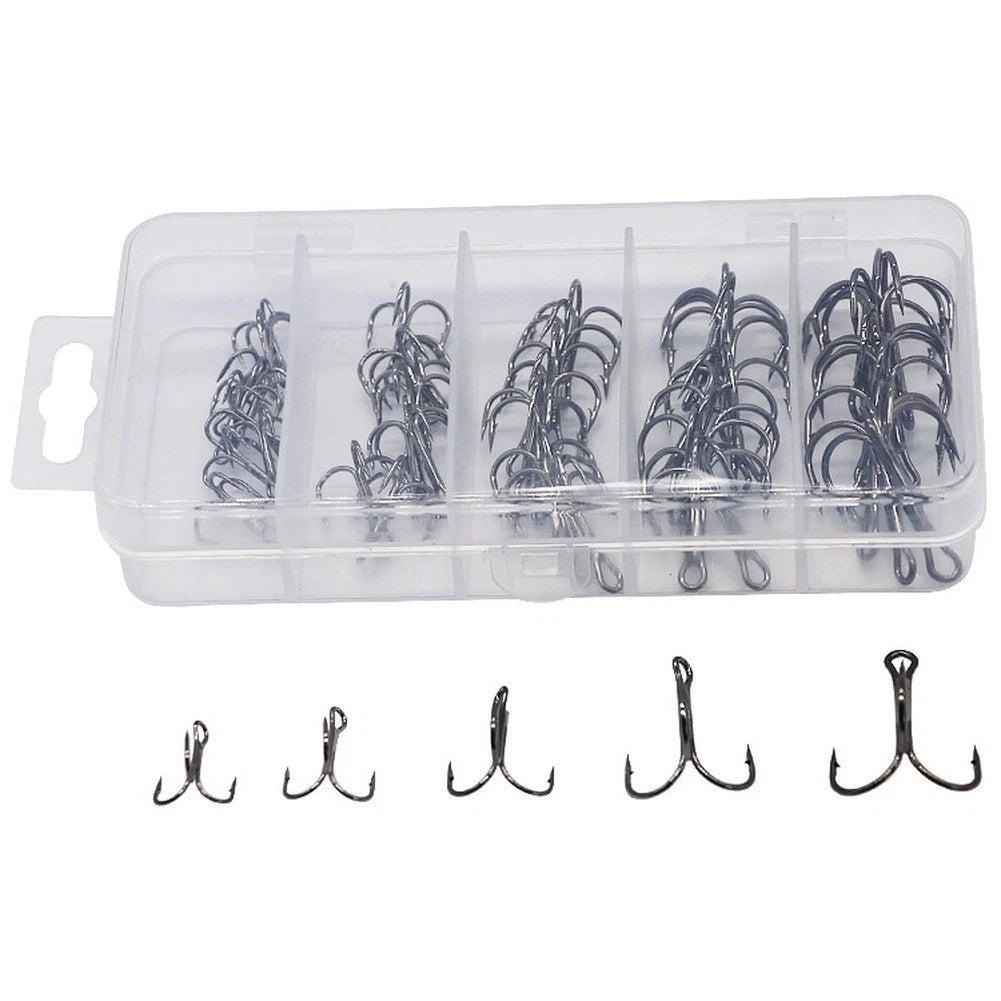 50pcs Treble Hooks for Soft Lure Fishing - Black High Carbon Steel