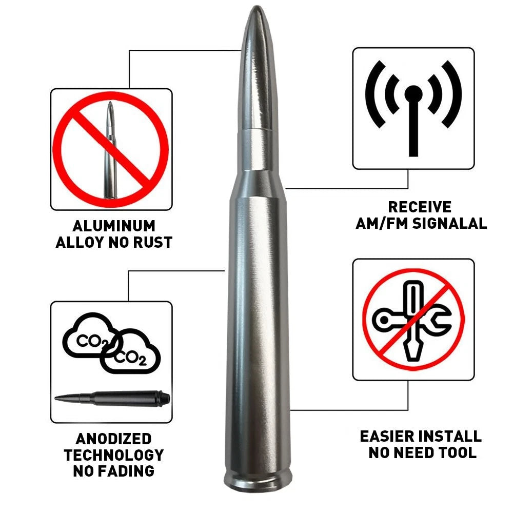 Bullet Antenna for Chevy Silverado (2014–2023) - Anti-Theft, Silver Durable