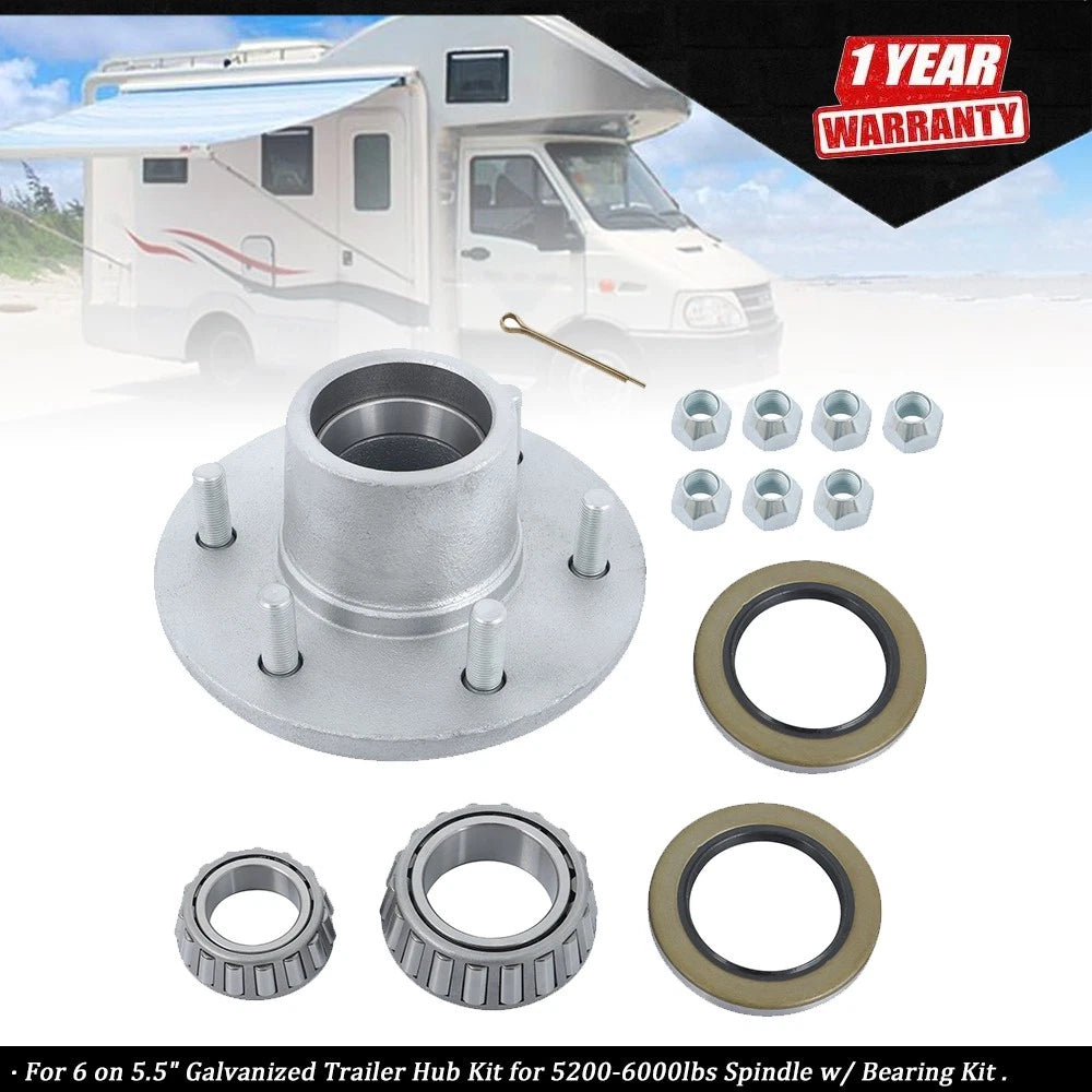 6 on 5.5" Galvanized Trailer Hub Kit for 5200-6000 lbs Spindle