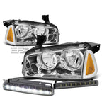 Chrome Housing Clear Headlight + Amber Corner + LED Fog Light Set for Dodge Charger (2006–2010)