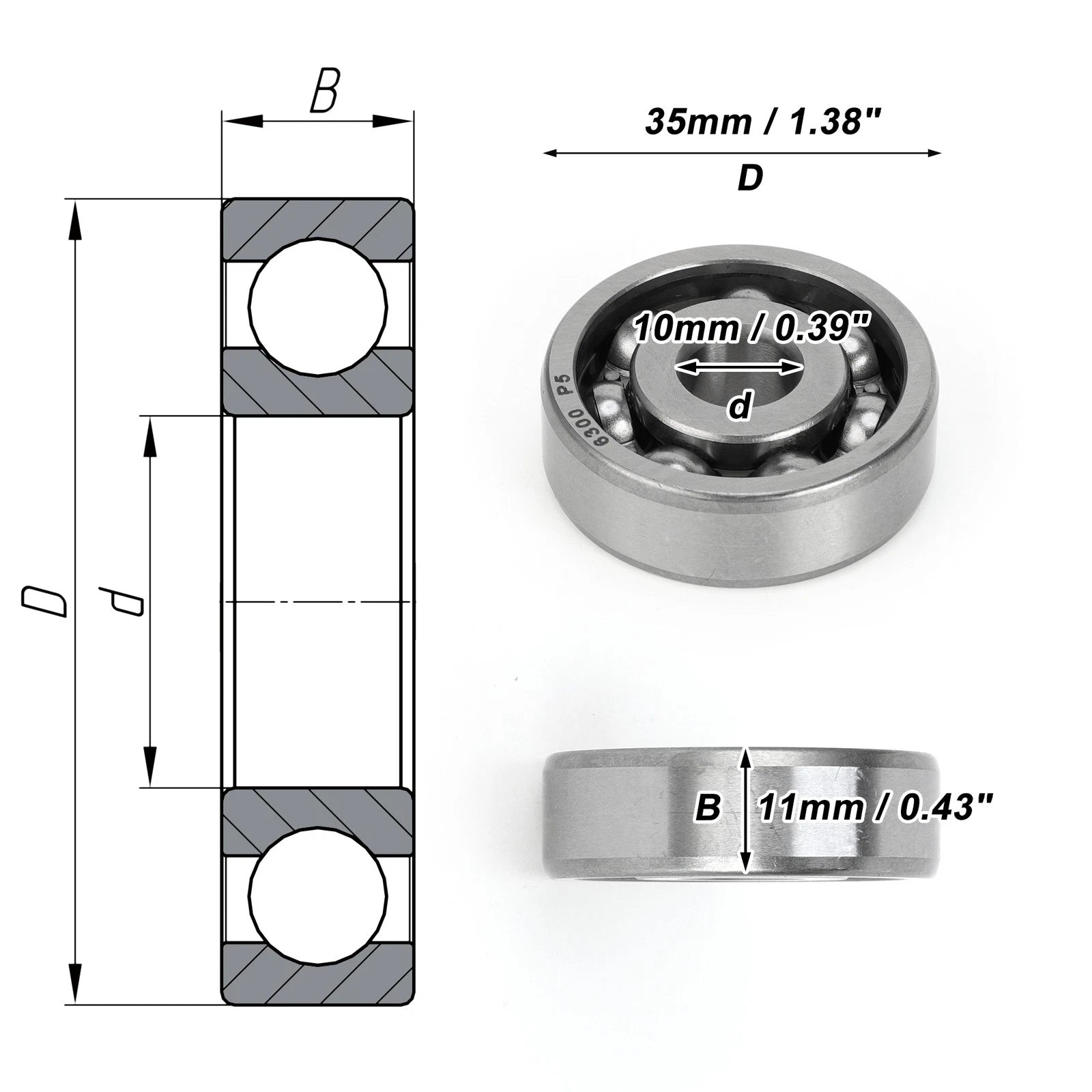 Deep Groove Ball Bearing 10x35x11mm for Scooter Skateboard (6300)