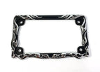 Metal Motorcycle License Plate Frame Black with Chrome Flames for Universal