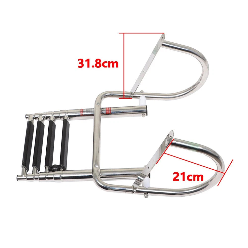 4 Step Stainless Steel Telescoping Boat Ladder with Pedal & Hand Railing