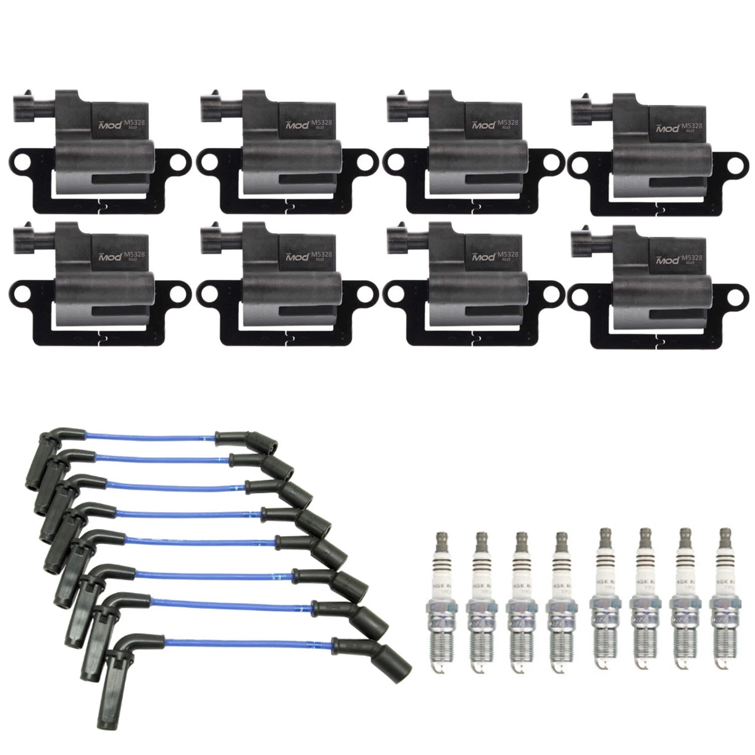 Set of 8 NGK Ignition Coils & Ruthenium HX Spark Plugs for Chevrolet GMC 8.1L V8 (2001–2009)