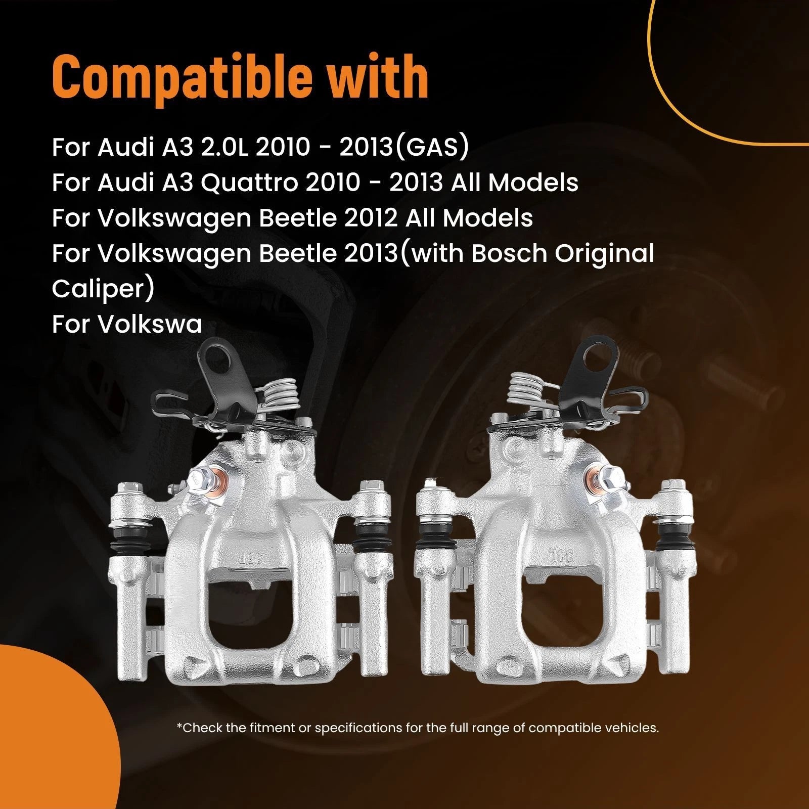 Rear Disc Brake Caliper w/Bracket for Audi A3 Quattro VW Golf Passat Jetta (2005–2015)