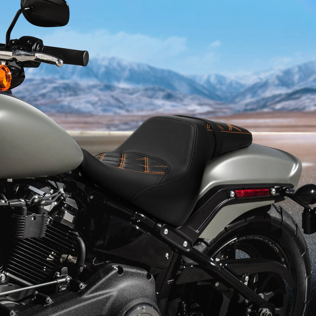 Driver & Passenger Seat for Harley Fat Bob FXFB FXFBS (2018–Present) Black/Orange
