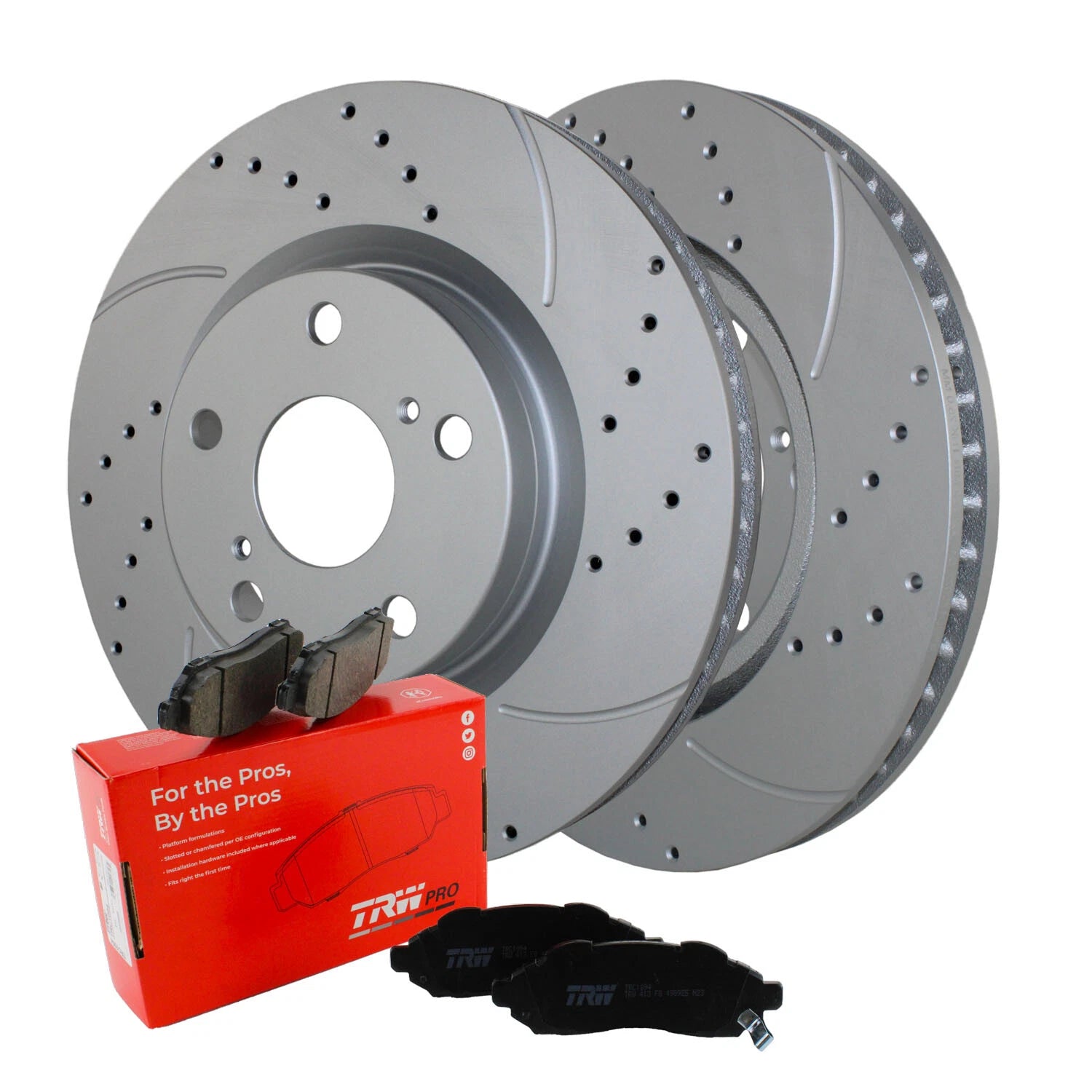 Front Brake Kit with 296mm Drilled Rotors & TRW Pro Ceramic Pads for ES350, Avalon, Camry (2007–2019)