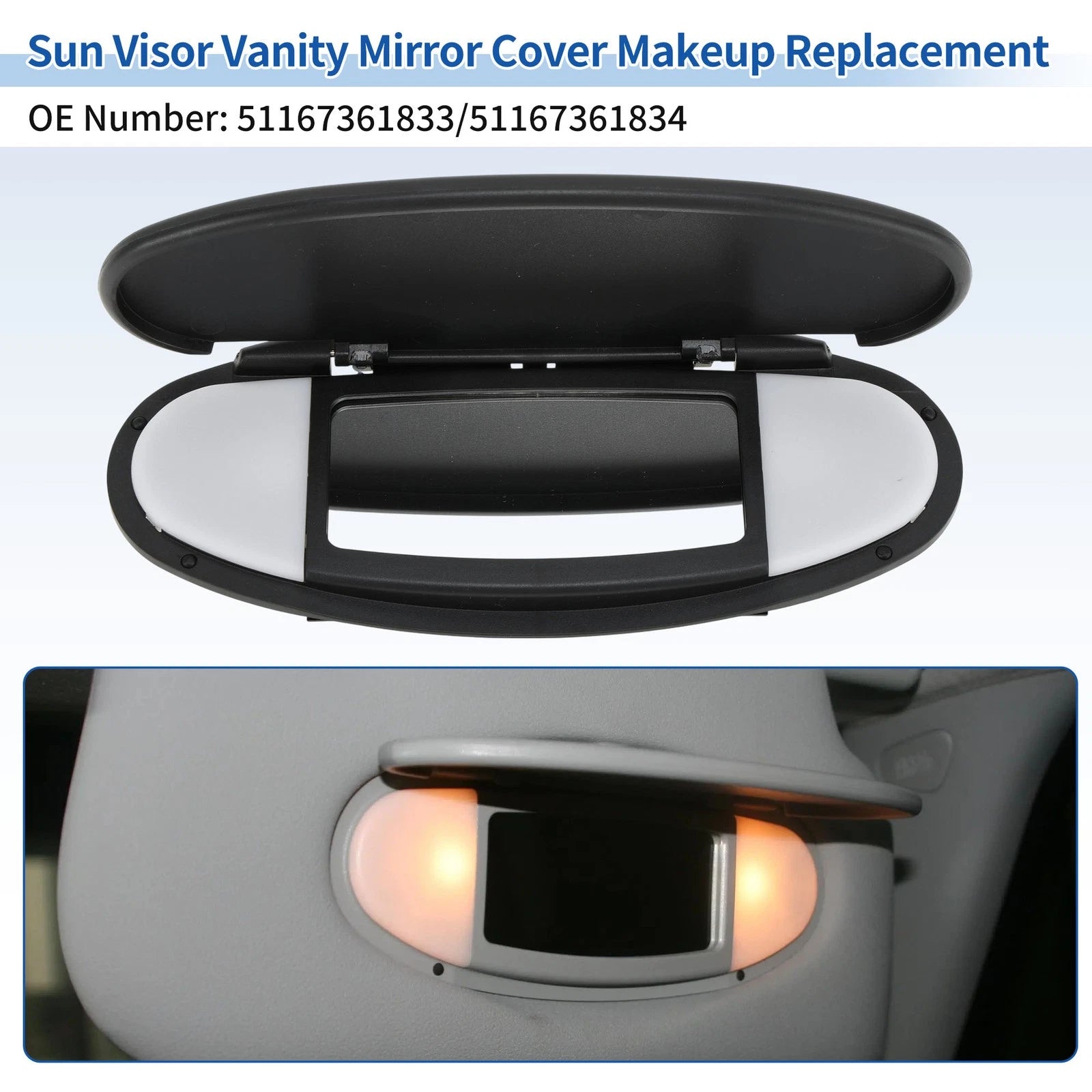 Sun Visor Vanity Mirror Cover for BMW Mini Cooper R55 R56 (2007–2013) No.51167361833 Black