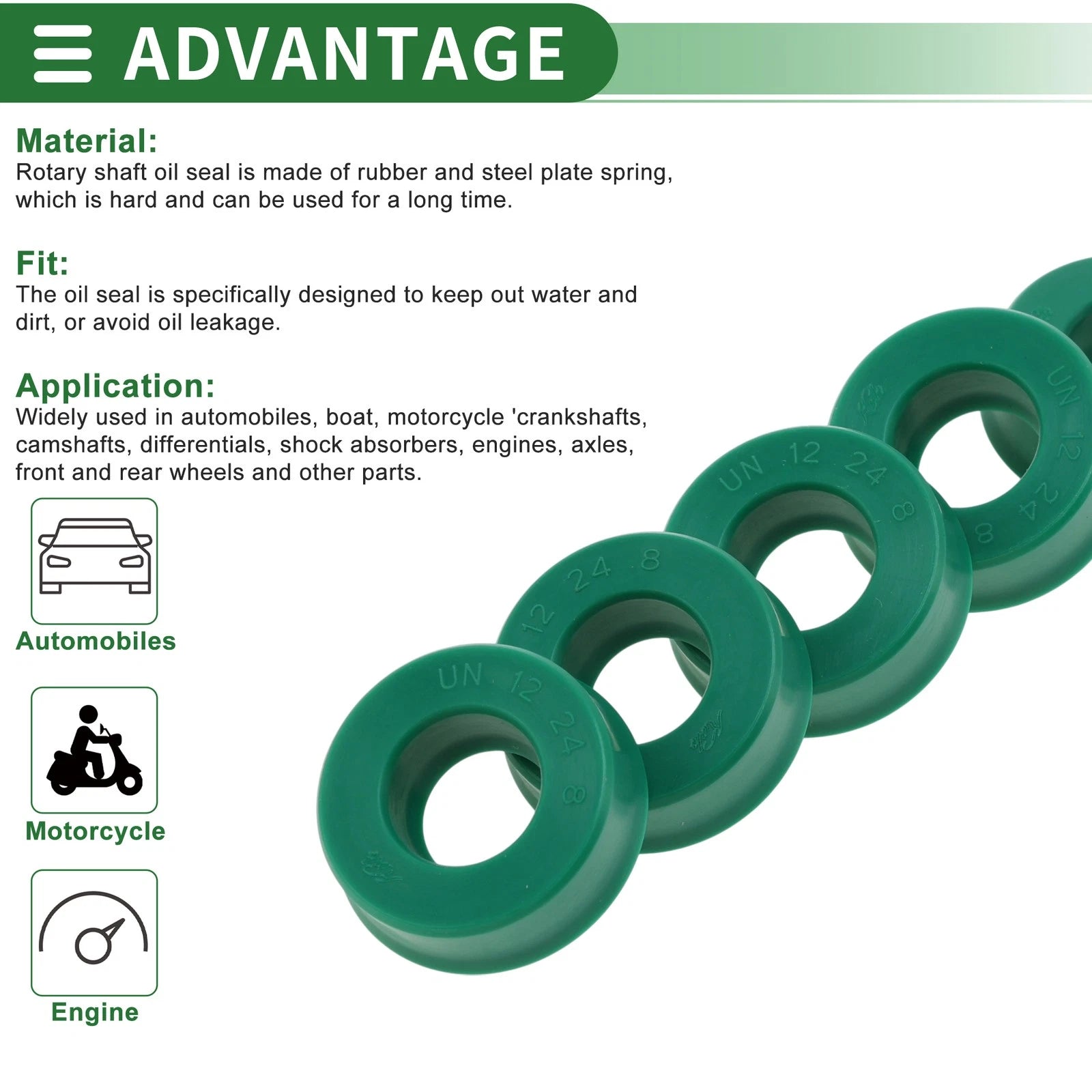 Set of 5 Oil Seal Ring 12x24x8mm for Rotary Shaft (High Pressure)