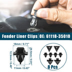 8 Pcs Fender Liner Clips for Toyota FJ (2007–2014) No. 61118-35010 Black