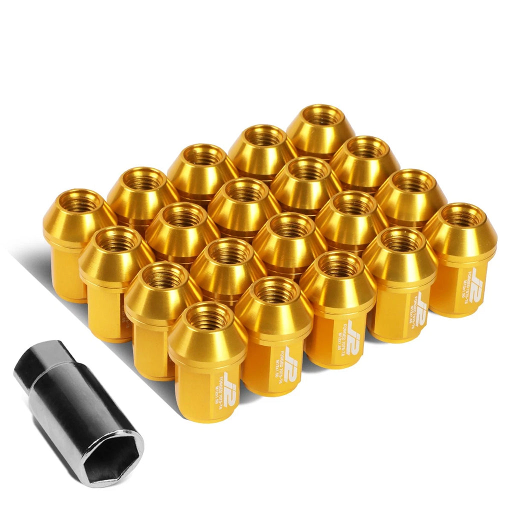 20Pc J2 7075 Forged Aluminum M12X1.5 Close-End Lug Nut Set w/Adapter Gold