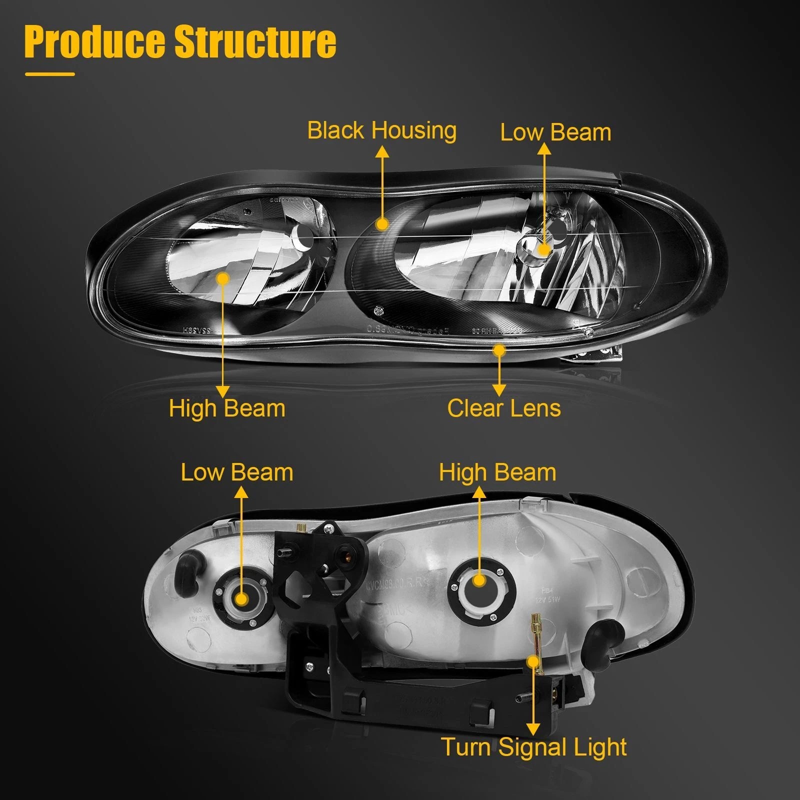 Headlight Assembly for Chevy Camaro Z28 (1998–2002) Black Housing