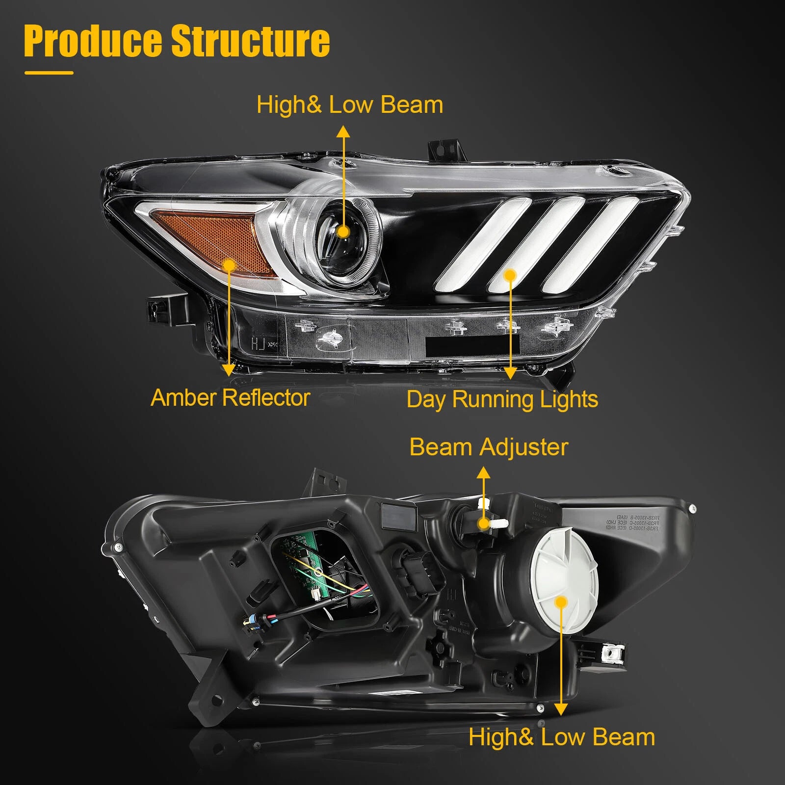 LED Headlight Assembly for Ford Mustang (2015–2017)