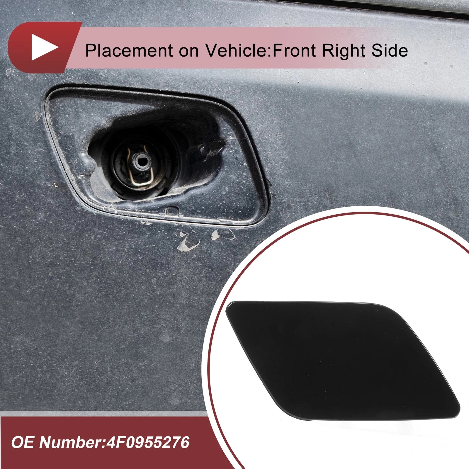 Front Right Washer Nozzle Cover Cap No. 4F0955276 for Audi A6 (2005–2008) Black