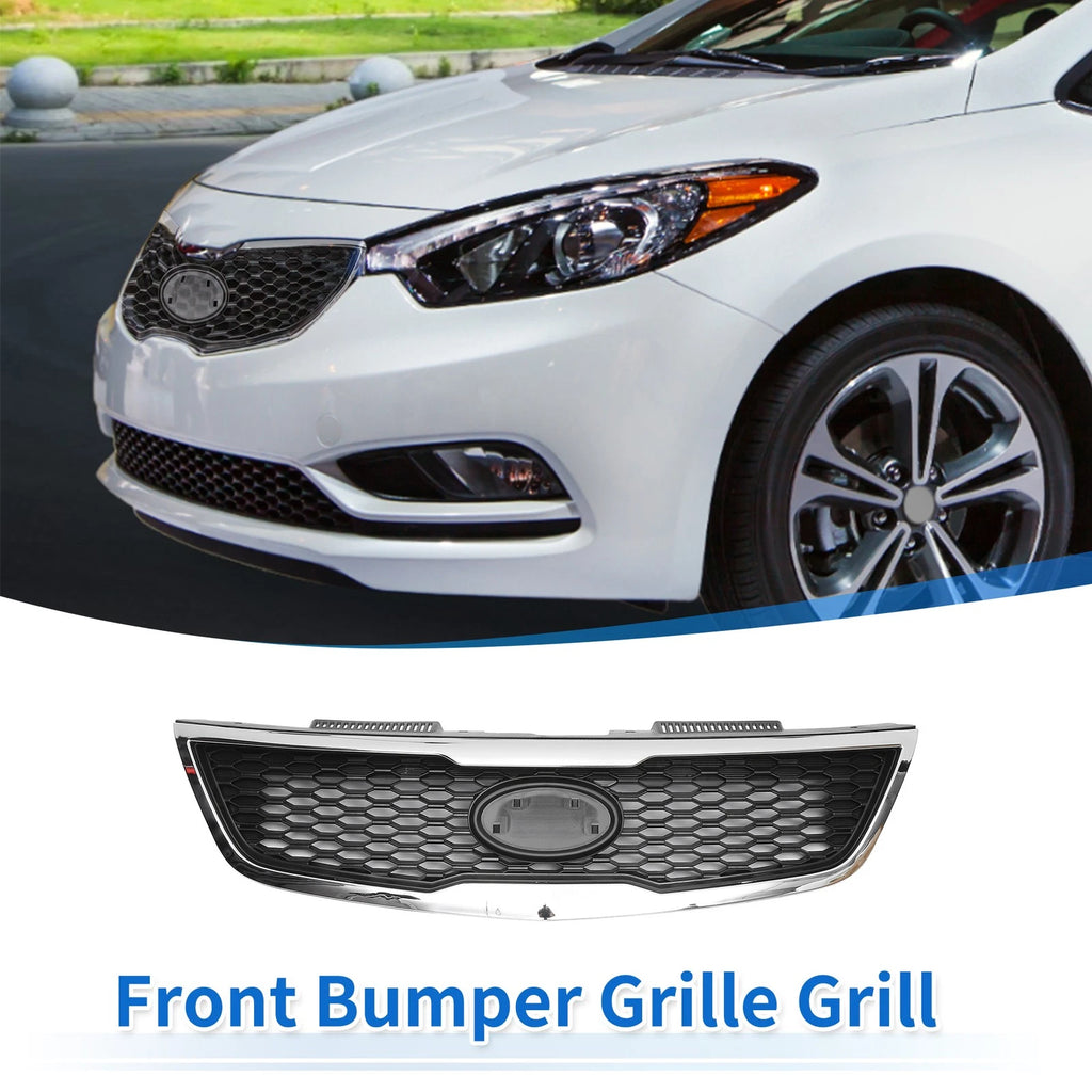 Front Upper Bumper Grille for Kia Forte (2010–2013) Black Chrome