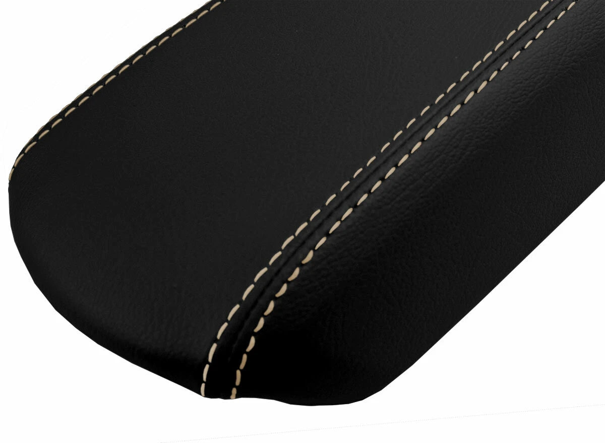 Leather Console Lid Armrest Cover for Ford Focus (2008–2011) Black Beige Stitch