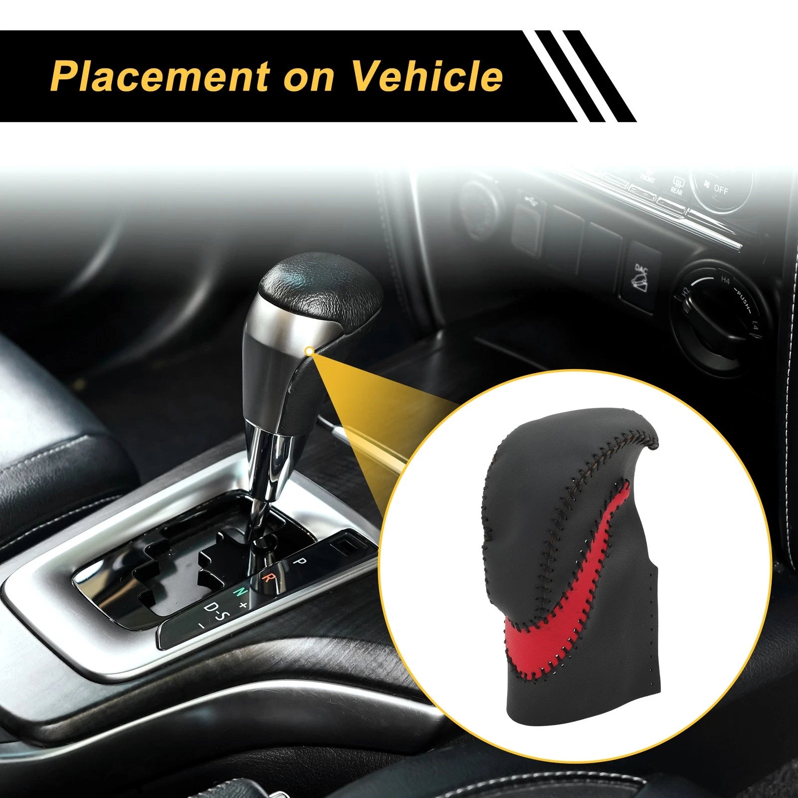 1 Pc Gear Shift Knob Cover for Honda Accord (2013–2017) Black Red Faux Leather