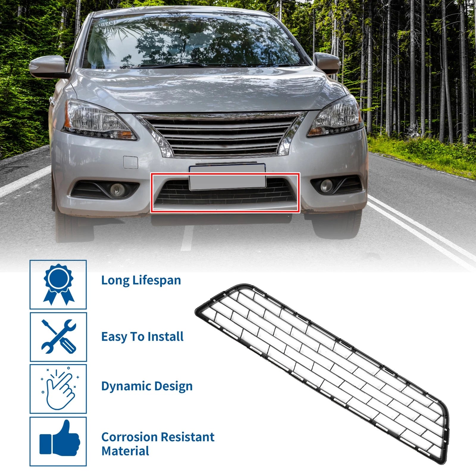 Front Lower Hood Bumper Grille for Nissan Sentra (2013–2015) 622543RA0A