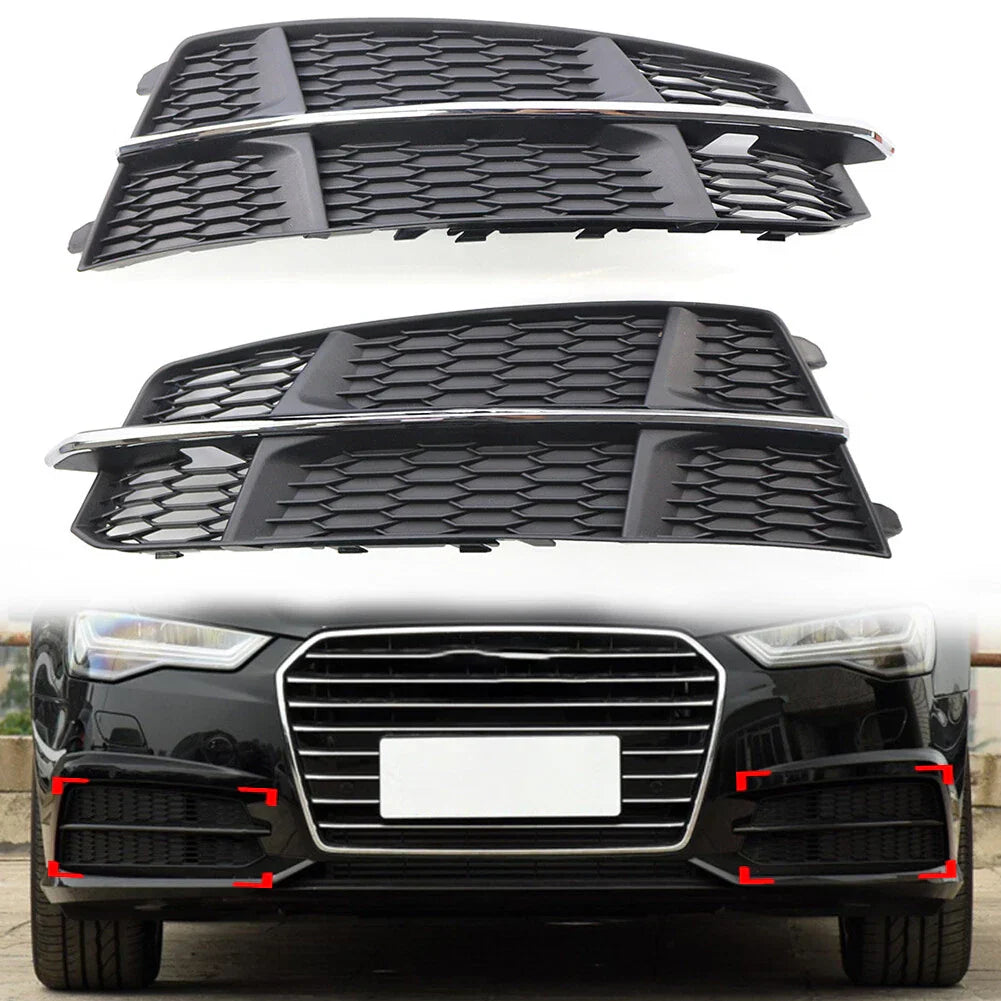 Black Chrome Front Bumper Lower Side Grille for Audi A6 (2014-2018)