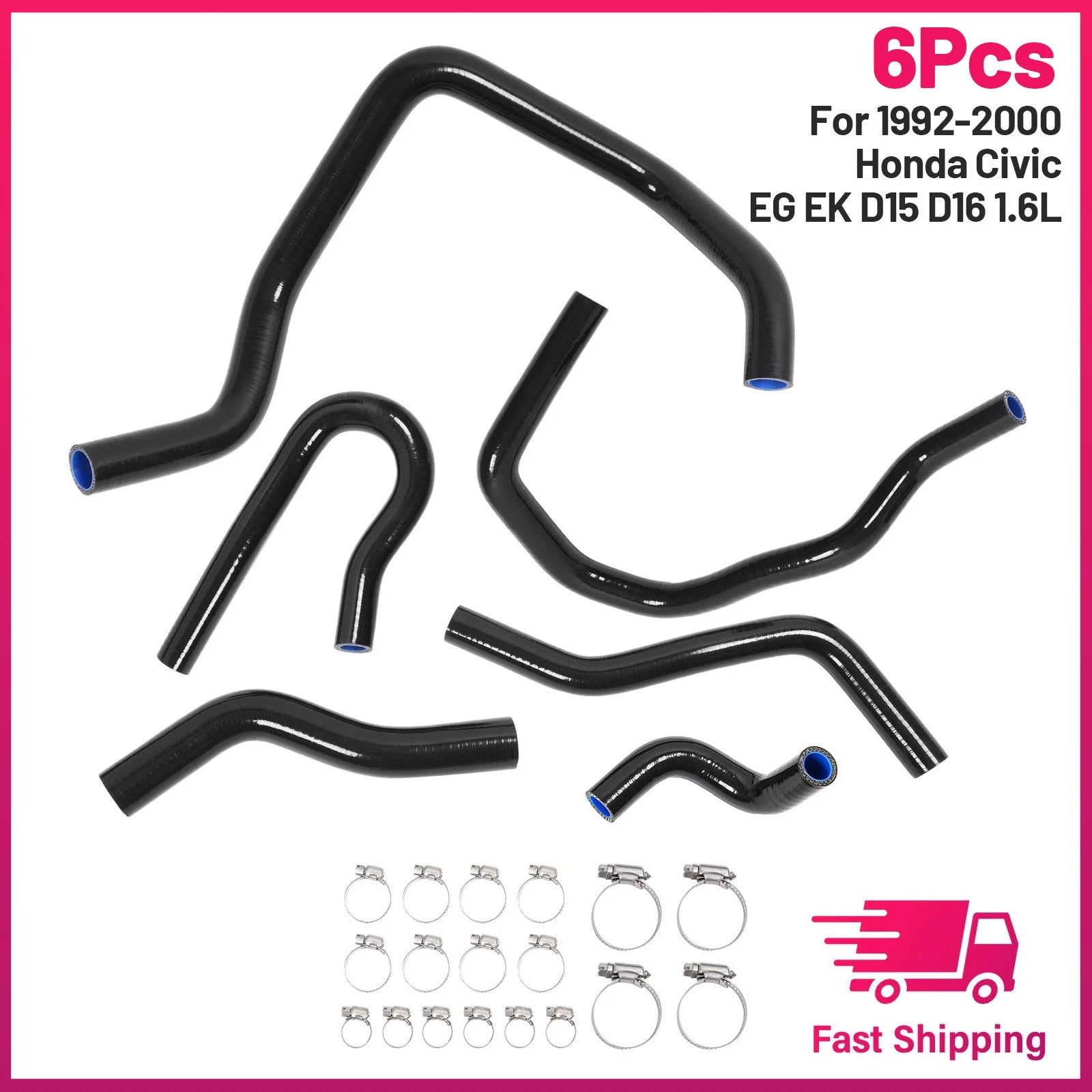 Black Silicone Radiator Hose Kit for Honda Civic (1992–2000) D15 D16 EK EG