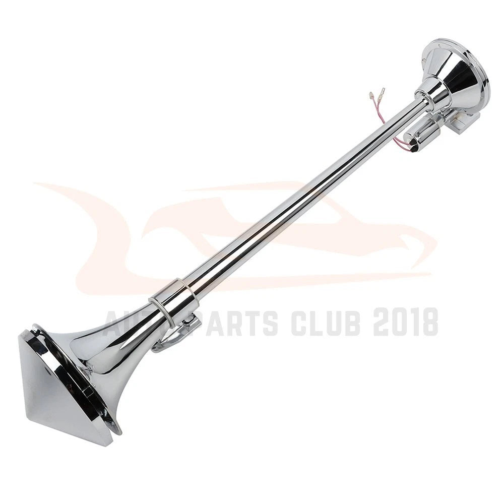 Chrome Silver Single Trumpet Air Horn Kit for Universal Vehicles