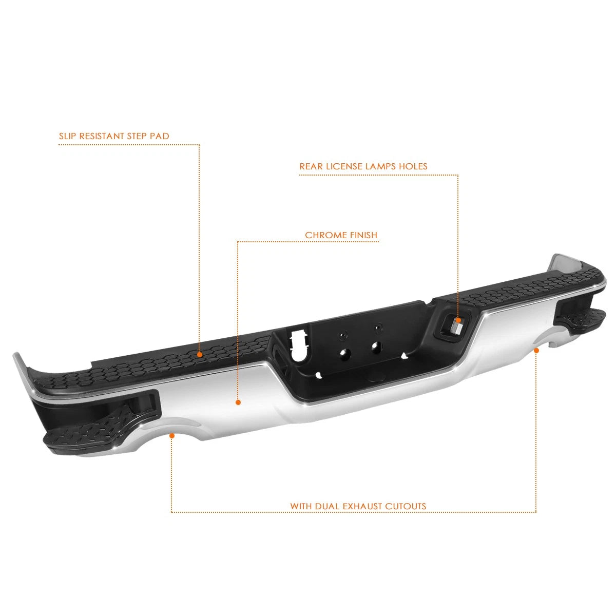 Rear Step Bumper for Dodge Ram 1500/Classic (2009–2023) Chrome, Dual Exhaust Holes