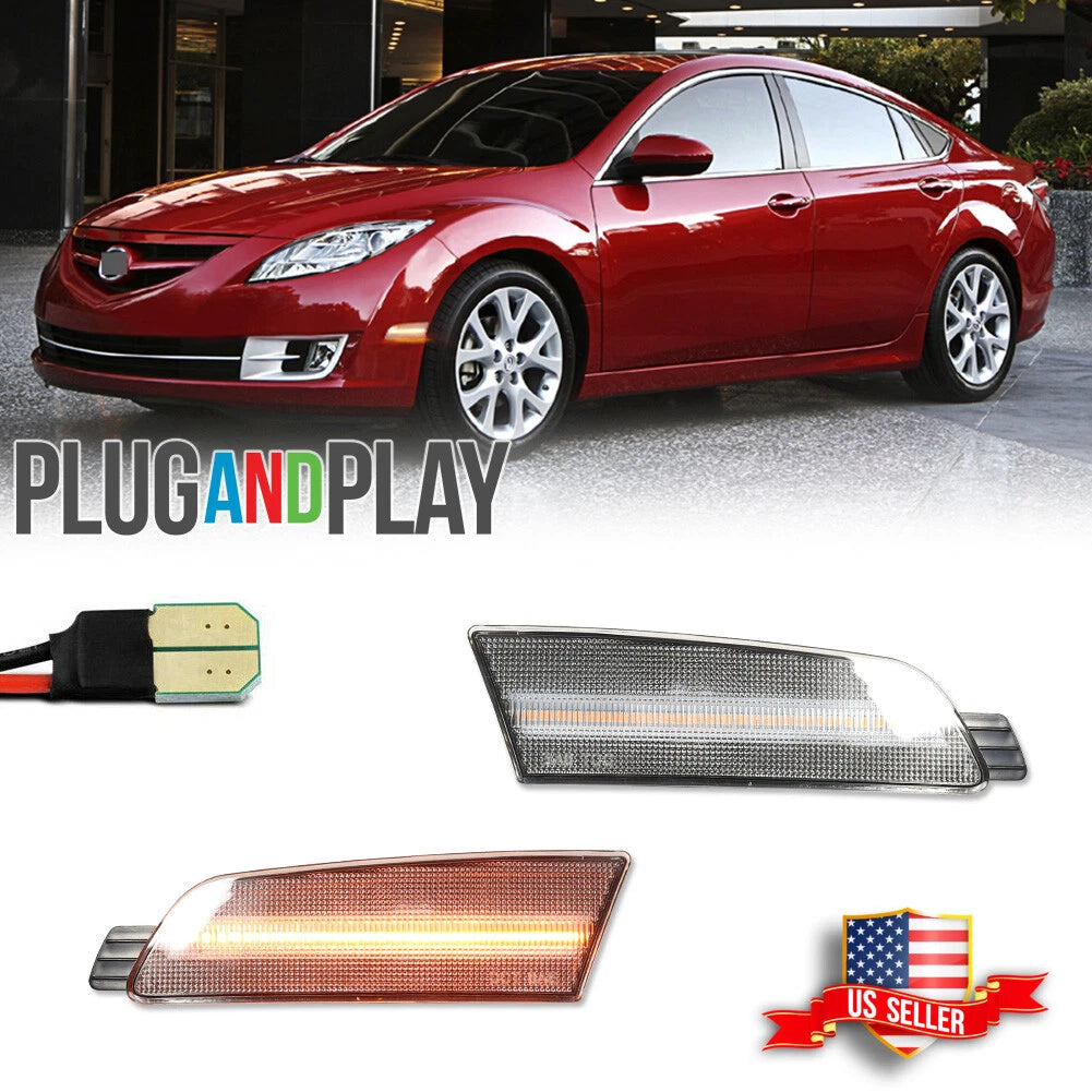 Clear Amber LED Front Bumper Side Marker Reflectors for Mazda 6 (2009–2013)