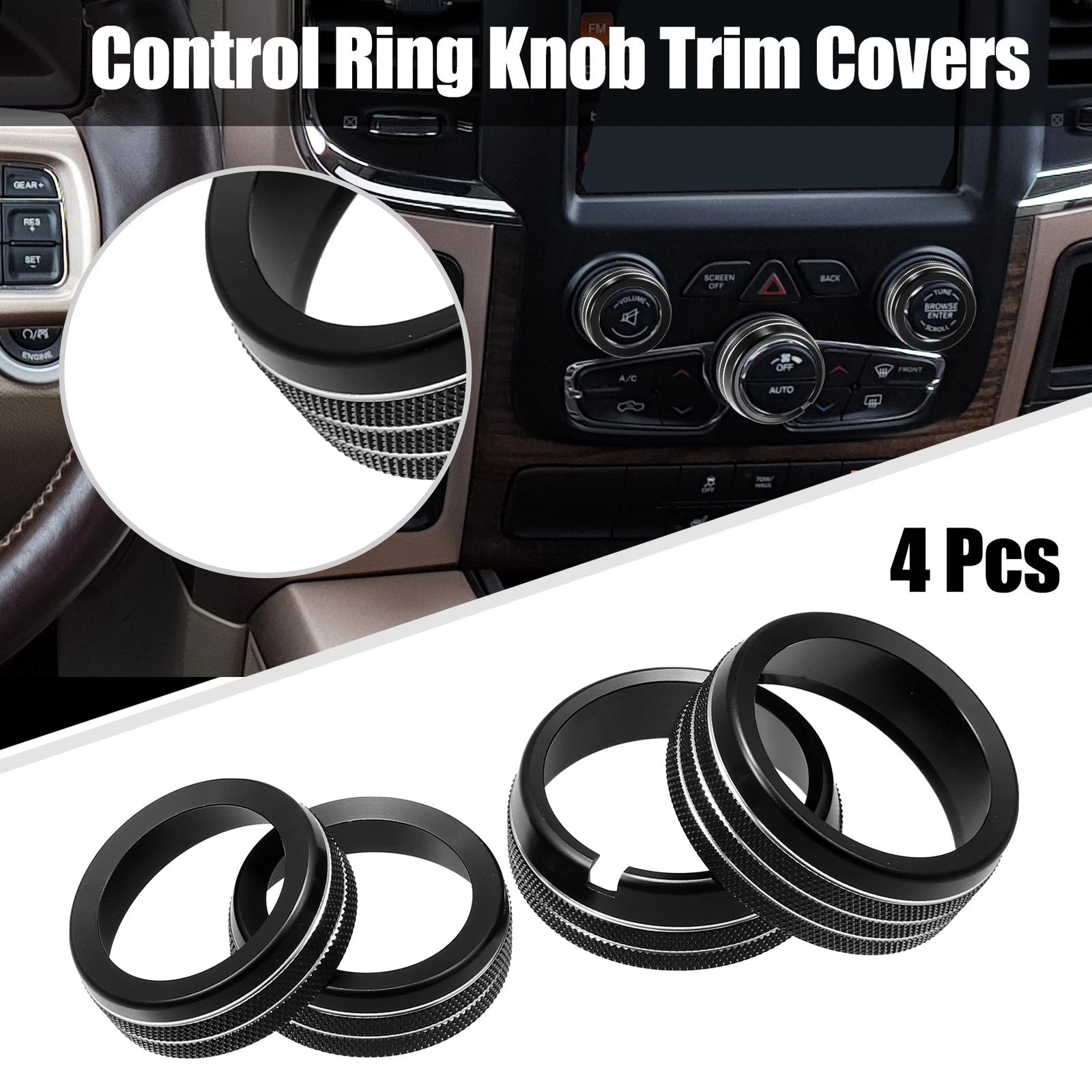 Set of 4 AC Switch Knob Cover Ring Trim for Dodge Ram 1500 