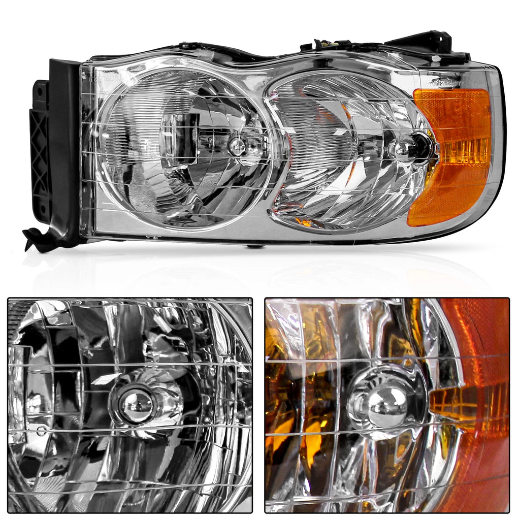 Chrome Housing Amber Corner Headlights for Dodge Ram 1500 2500 3500 (2002–2005)