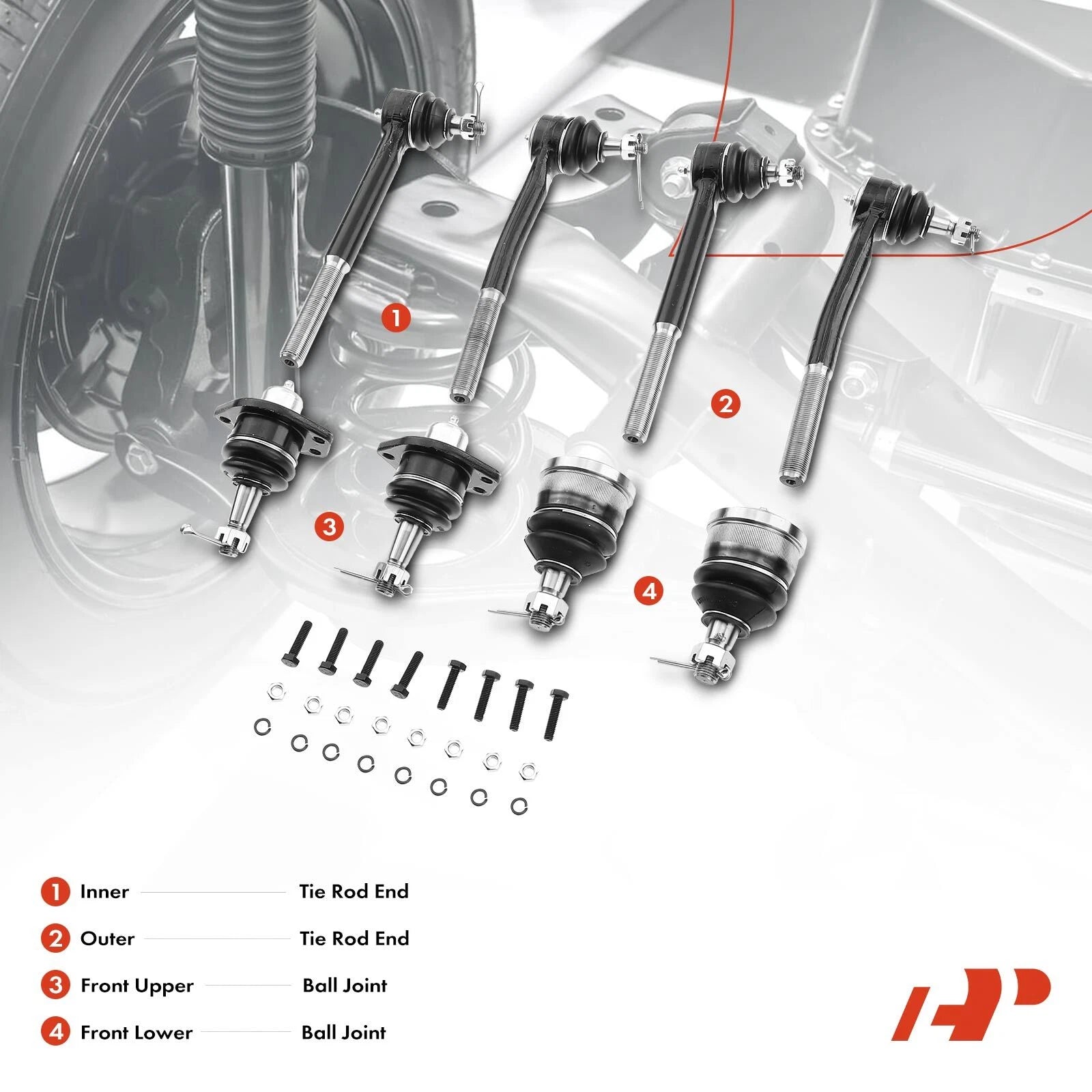 Set of 8 Inner Outer Tie Rod Ends & Ball Joints for Chevy Impala (2000–2020)