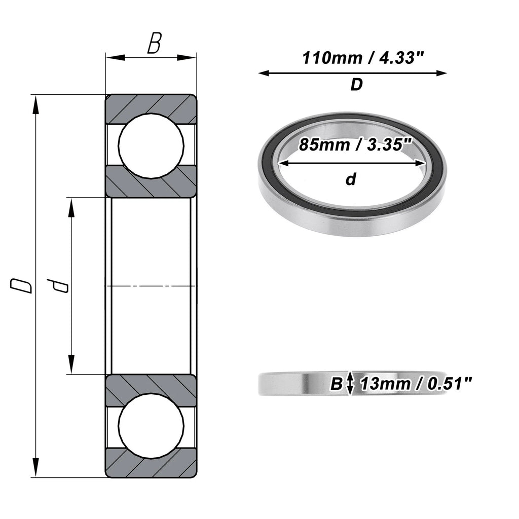 Deep Groove Ball Bearing 6817VV for Scooter Skateboard Wheel (P0 85x110x13mm)