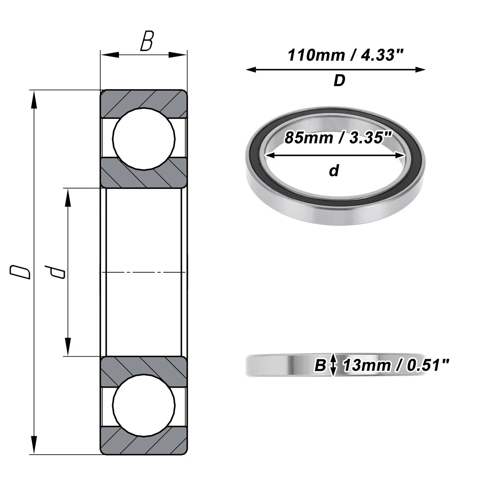Deep Groove Ball Bearing 6817VV for Scooter Skateboard Wheel (P0 85x110x13mm)