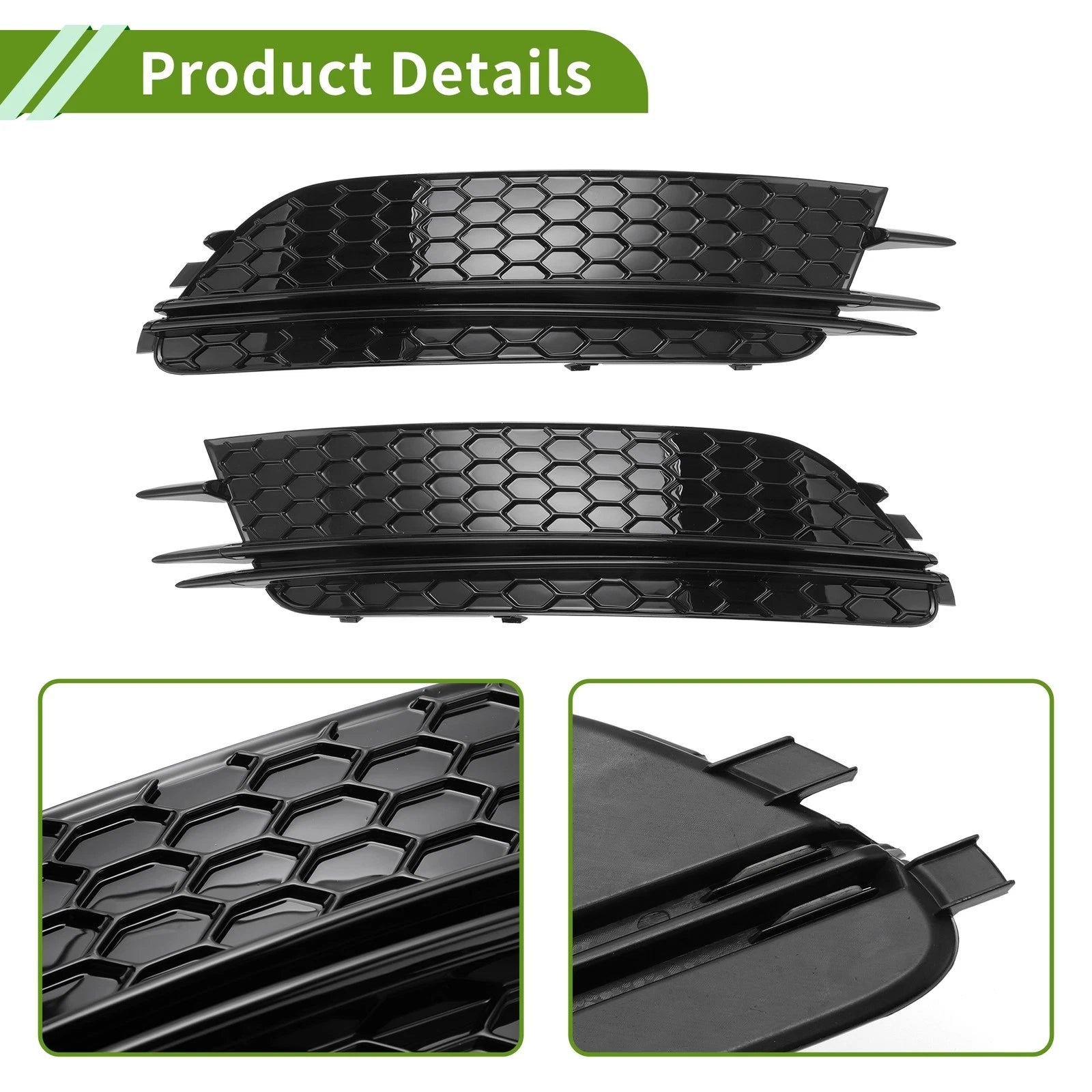 1 Pair Front Fog Light Grill for Audi A6 C7 (2012–2015) No. 4G0807681F Black