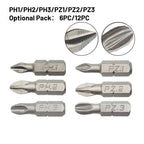 Set of 6 Screwdriver Bits PH1 PZ1 PH2 PZ2 PH3 PZ3 for Automotive Use