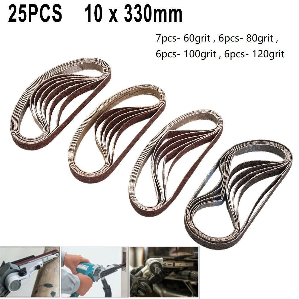 Set of 25 Sanding Belts 330x10mm for Wood Polishing Pads
