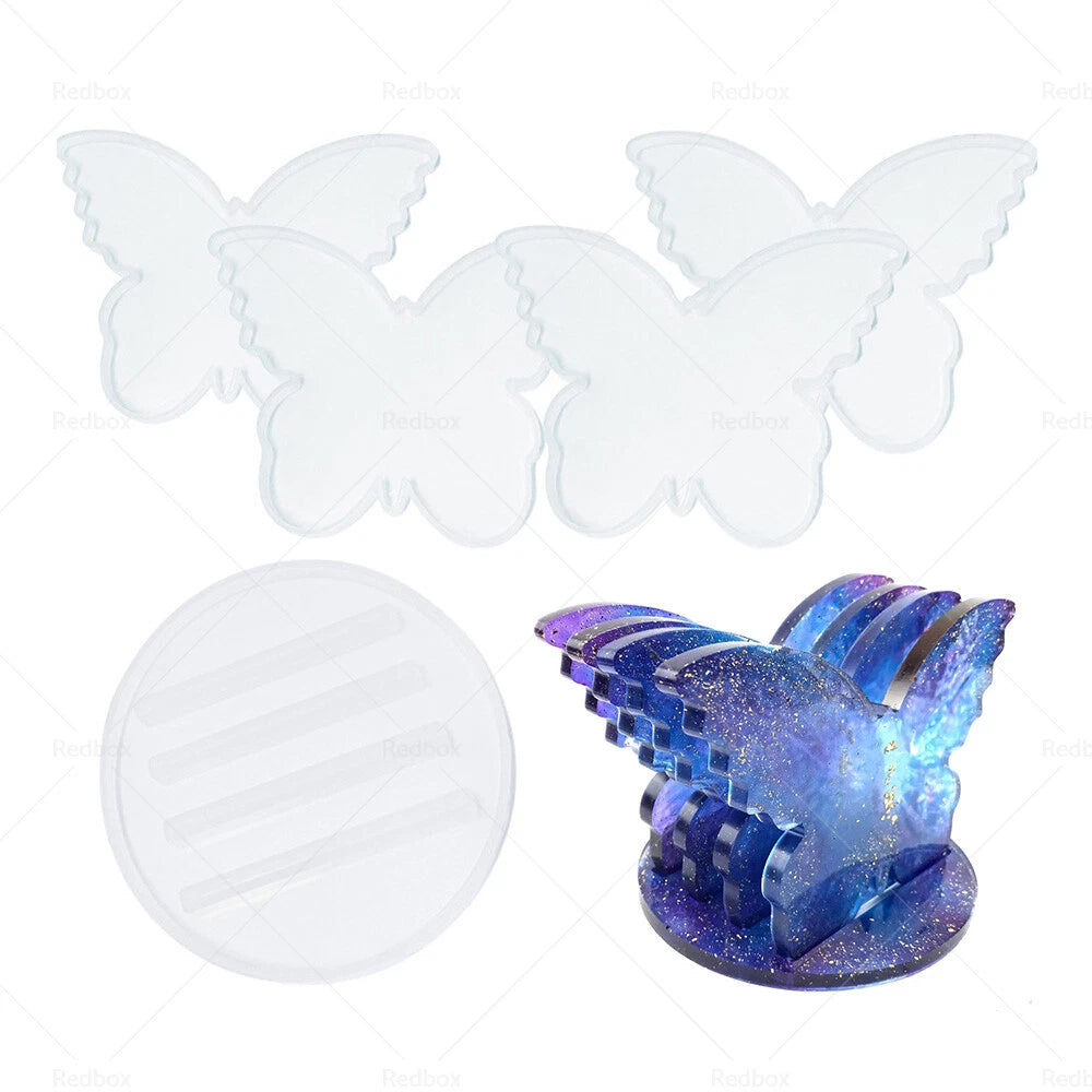 Set of 4 Epoxy Resin Butterfly Coaster Molds with Holder