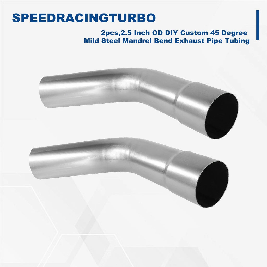 2Pcs 2.5" Mild Steel Mandrel Exhaust Tubing 45 Degree Bend for Custom Use