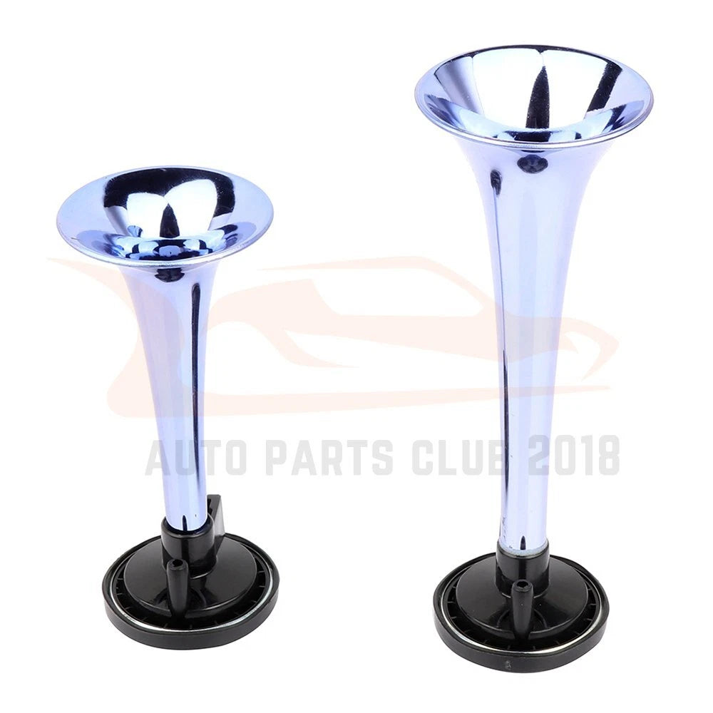 Dual Chrome Trumpet Air Horn Kit for Car Truck Boat Train
